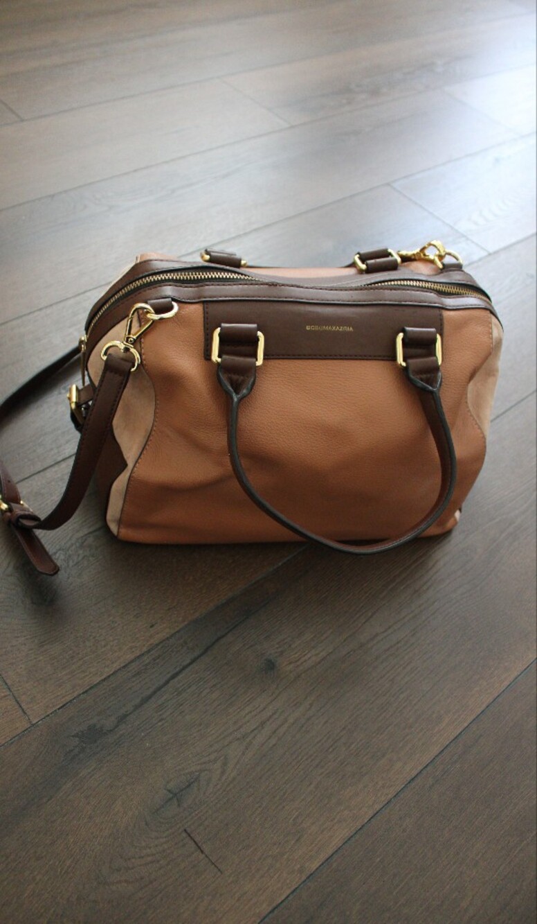 BCBGMAXAZRIA Brown Leather Satchel Bag with Gold Hardware - Picture 2 of 12